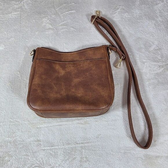 Bostanten Vegan Leather Crossbody Brown Shoulder Bag Adjustable Strap Pockets - Picture 3 of 7